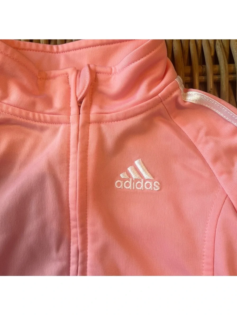 adidas Light Pink Toddler Girls 18M Zip-Up Long Sleeve Jacket with White Stripes